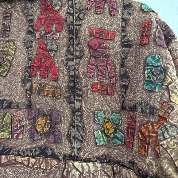 SACRED THREADS Cotton Embroidered Jacket Boho Artsy Animals Elephants Giraffes M - Picture 5 of 16
